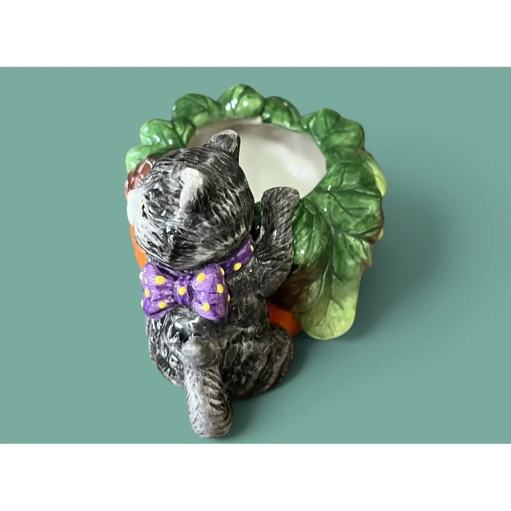 Fitz & Floyd Essentials Candy Bowl Halloween Pumpkin Black Cat Jack-O-Lantern